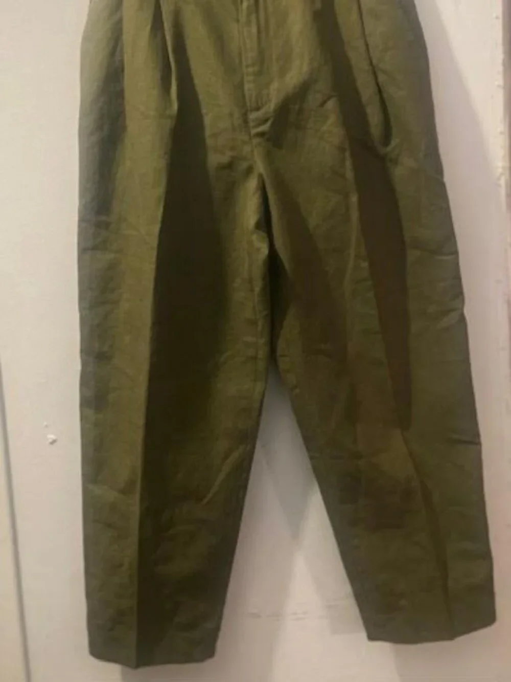 Zara Woman Olive Linen Blend High Rise Pleated Trousers Size M